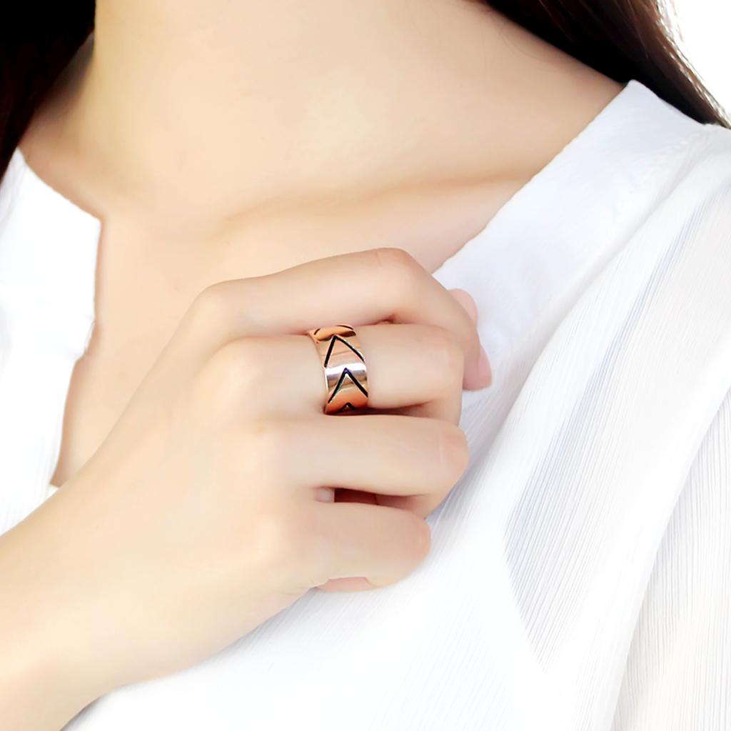 MATK3563 - IP Rose Gold(Ion Plating) Stainless Steel Ring with Epoxy  in Jet