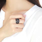 MATK3564 - IP Black(Ion Plating) Stainless Steel Ring with Top Grade Crystal  in Sea Blue