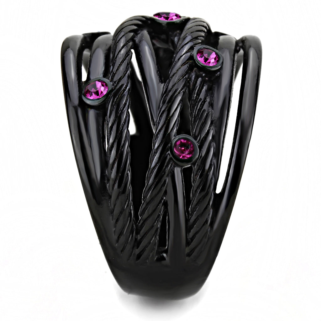 MATK3565 - IP Black(Ion Plating) Stainless Steel Ring with Top Grade Crystal  in Fuchsia