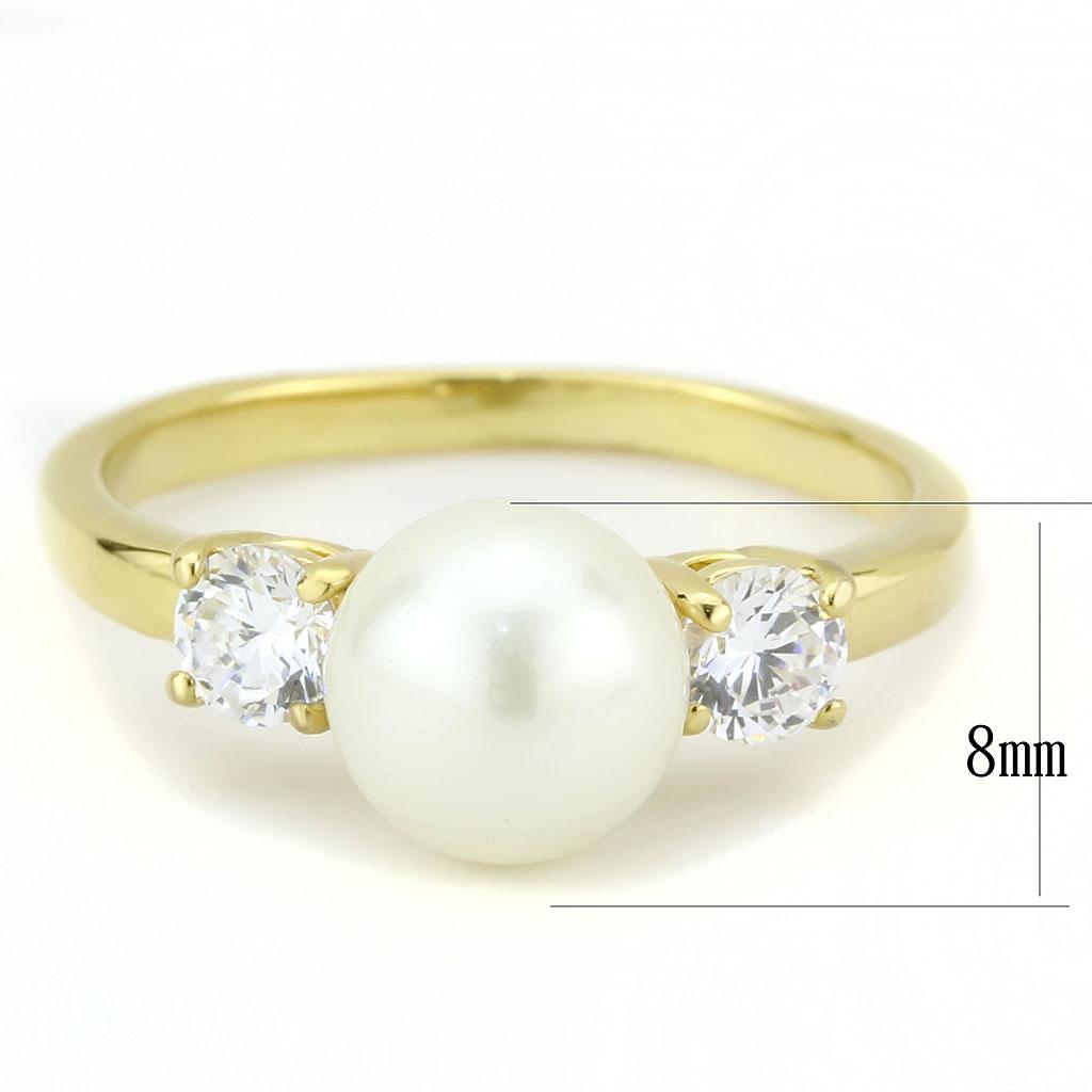 MATK3567 - IP Gold(Ion Plating) Stainless Steel Ring with Synthetic Pearl in White
