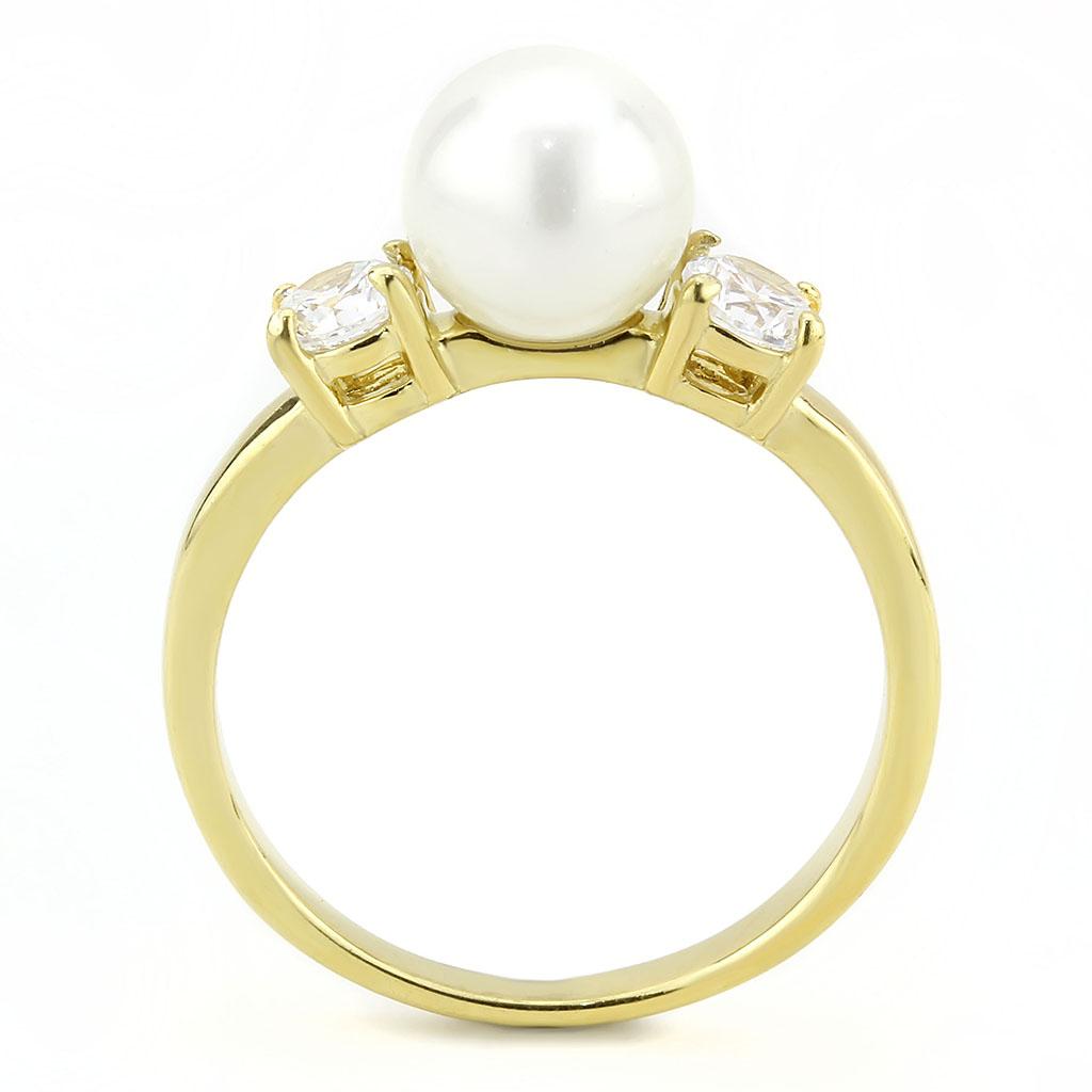 MATK3567 - IP Gold(Ion Plating) Stainless Steel Ring with Synthetic Pearl in White