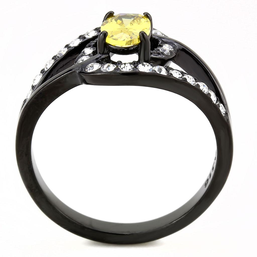 MATK3571 - IP Black(Ion Plating) Stainless Steel Ring with AAA Grade CZ  in Topaz