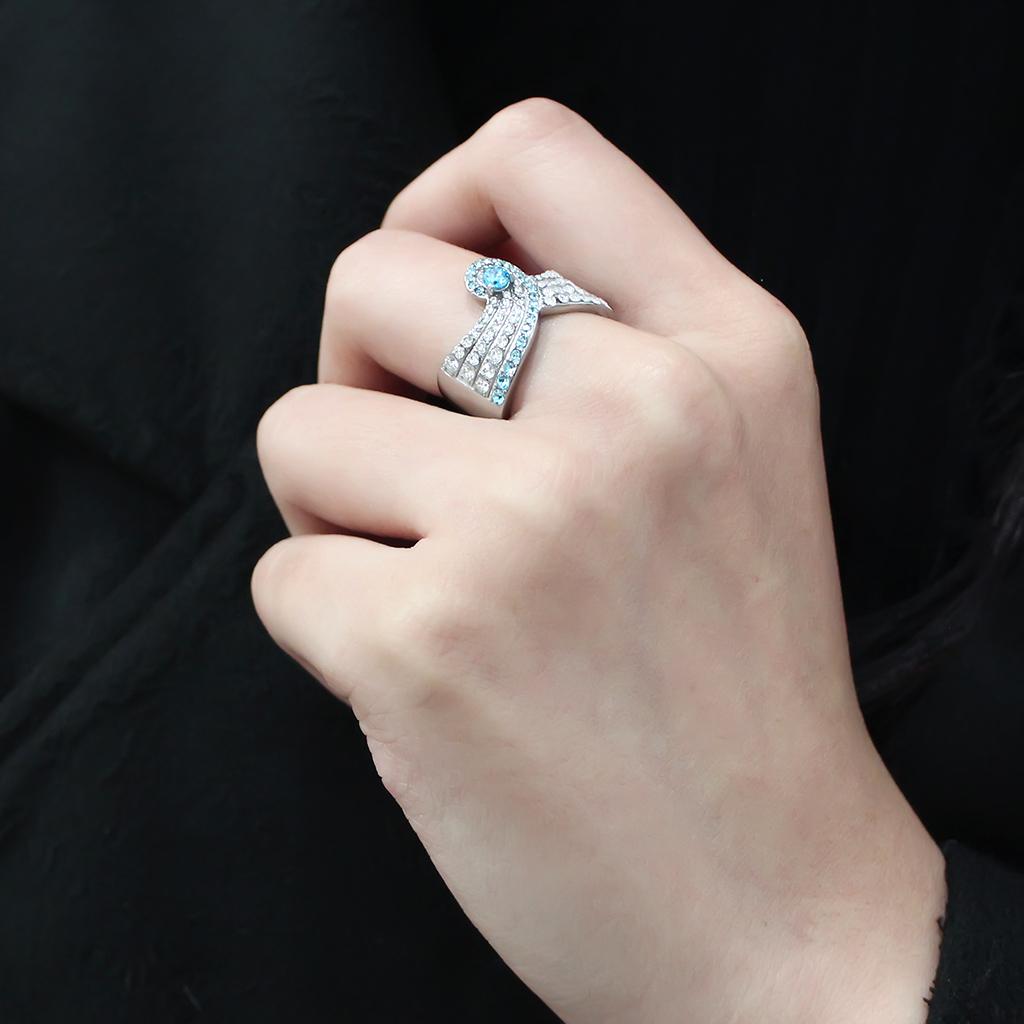MATK3572 - No Plating Stainless Steel Ring with AAA Grade CZ  in Sea Blue