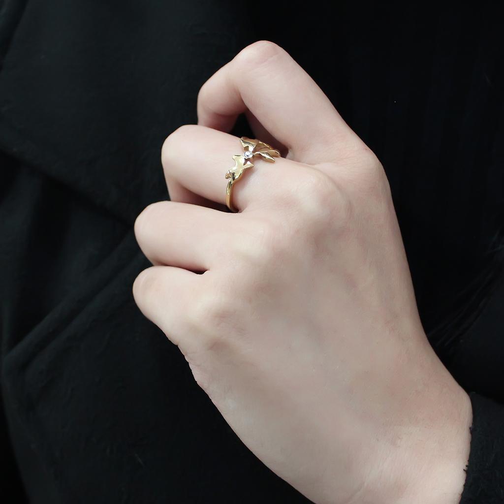 MATK3573 - IP Gold(Ion Plating) Stainless Steel Ring with AAA Grade CZ  in Clear