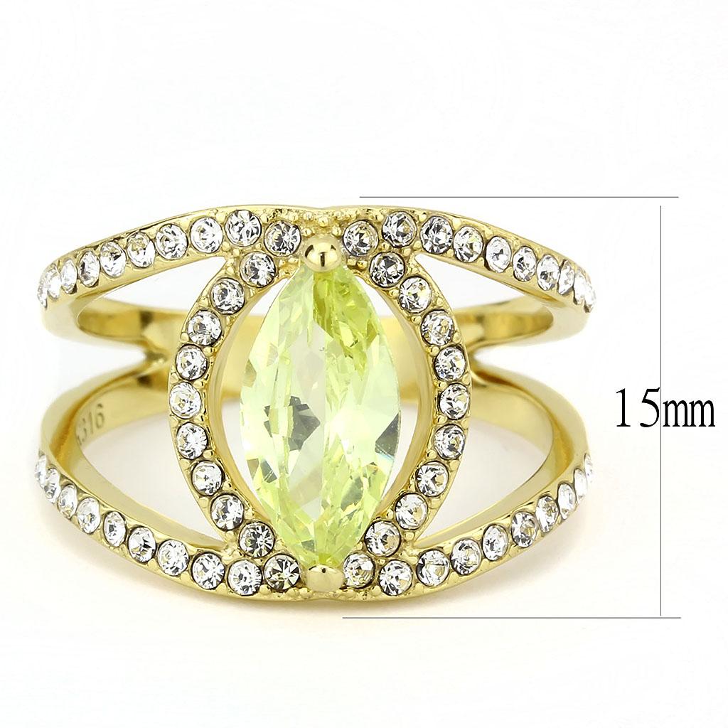 MATK3578 - IP Gold(Ion Plating) Stainless Steel Ring with AAA Grade CZ  in Apple Green color