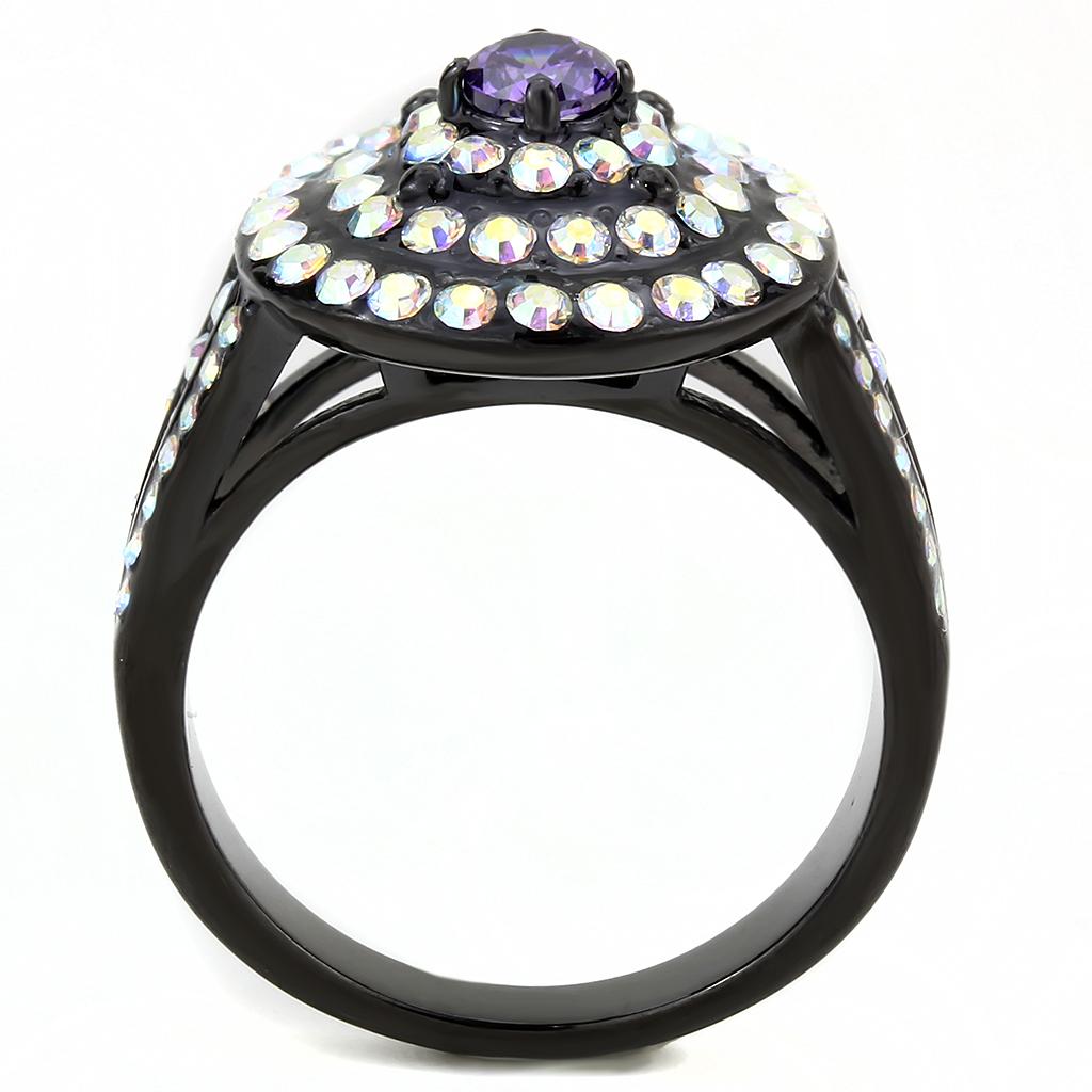 MATK3580 - IP Black(Ion Plating) Stainless Steel Ring with Assorted  in Multi Color