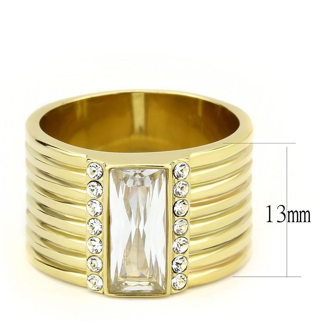 MATK3581 - IP Gold(Ion Plating) Stainless Steel Ring with AAA Grade CZ  in Clear