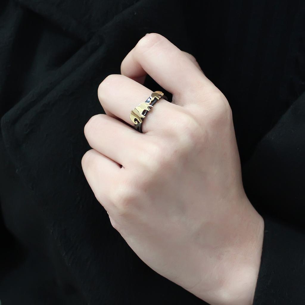 MATK3582 - IP Gold+ IP Black (Ion Plating) Stainless Steel Ring with No Stone