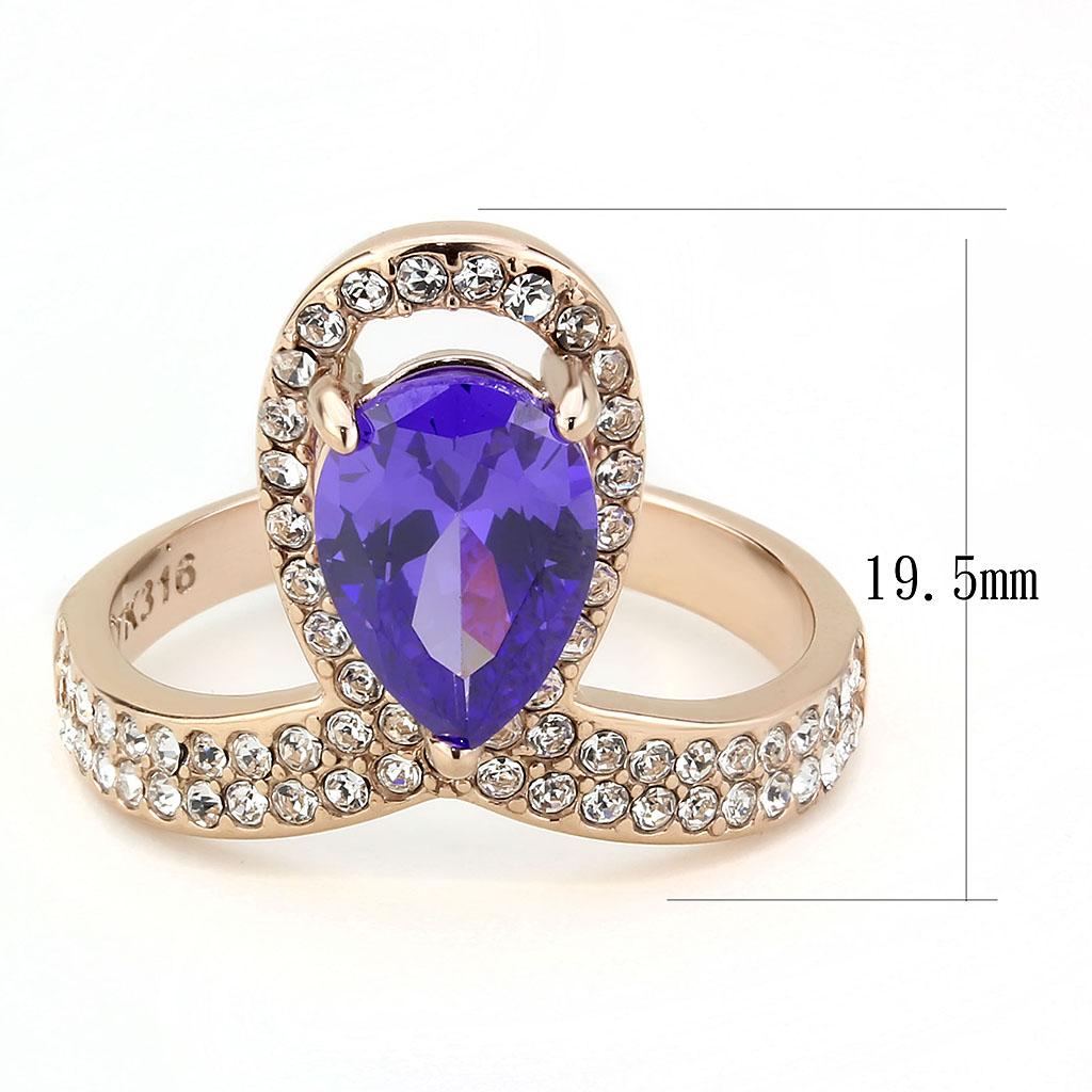 MATK3589 - IP Rose Gold(Ion Plating) Stainless Steel Ring with AAA Grade CZ  in Tanzanite