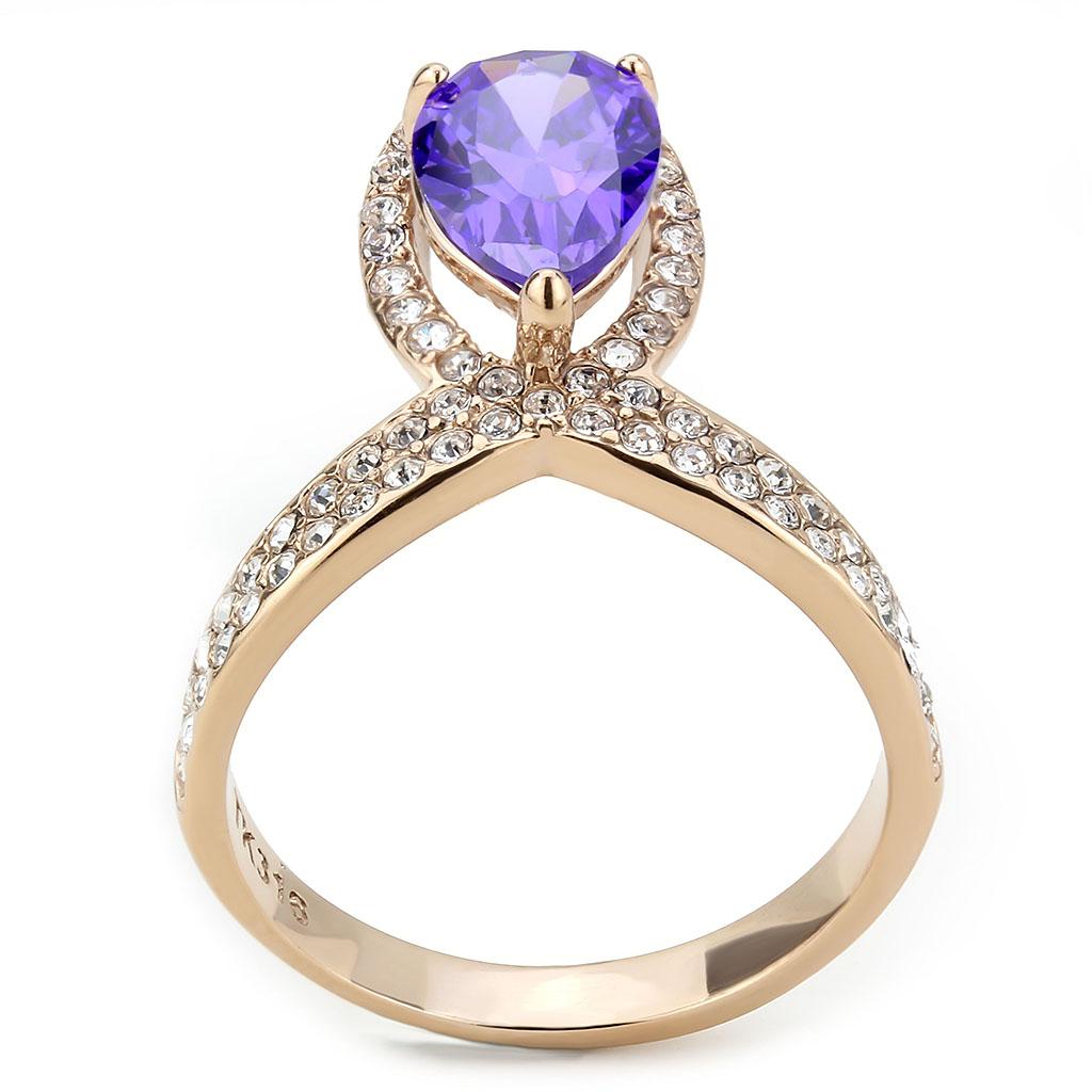 MATK3589 - IP Rose Gold(Ion Plating) Stainless Steel Ring with AAA Grade CZ  in Tanzanite