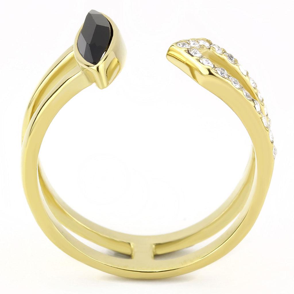 MATK3591 - IP Gold(Ion Plating) Stainless Steel Ring with Top Grade Crystal  in Jet