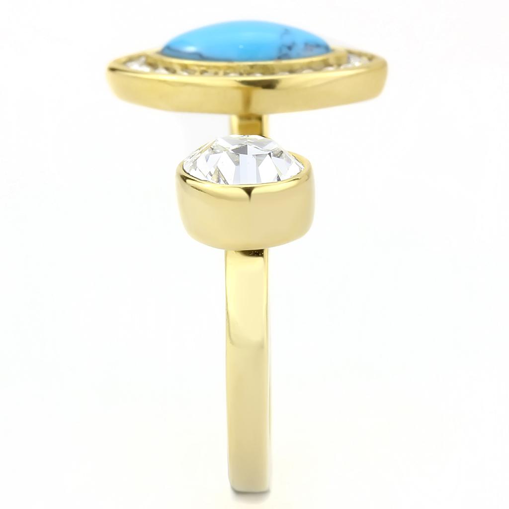 MATK3592 - IP Gold(Ion Plating) Stainless Steel Ring with Synthetic Turquoise in Turquoise