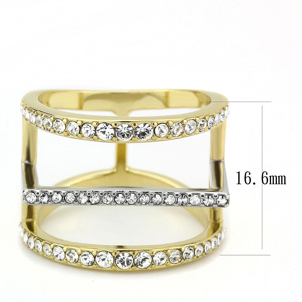MATK3593 - Two-Tone IP Gold (Ion Plating) Stainless Steel Ring with Top Grade Crystal  in Clear
