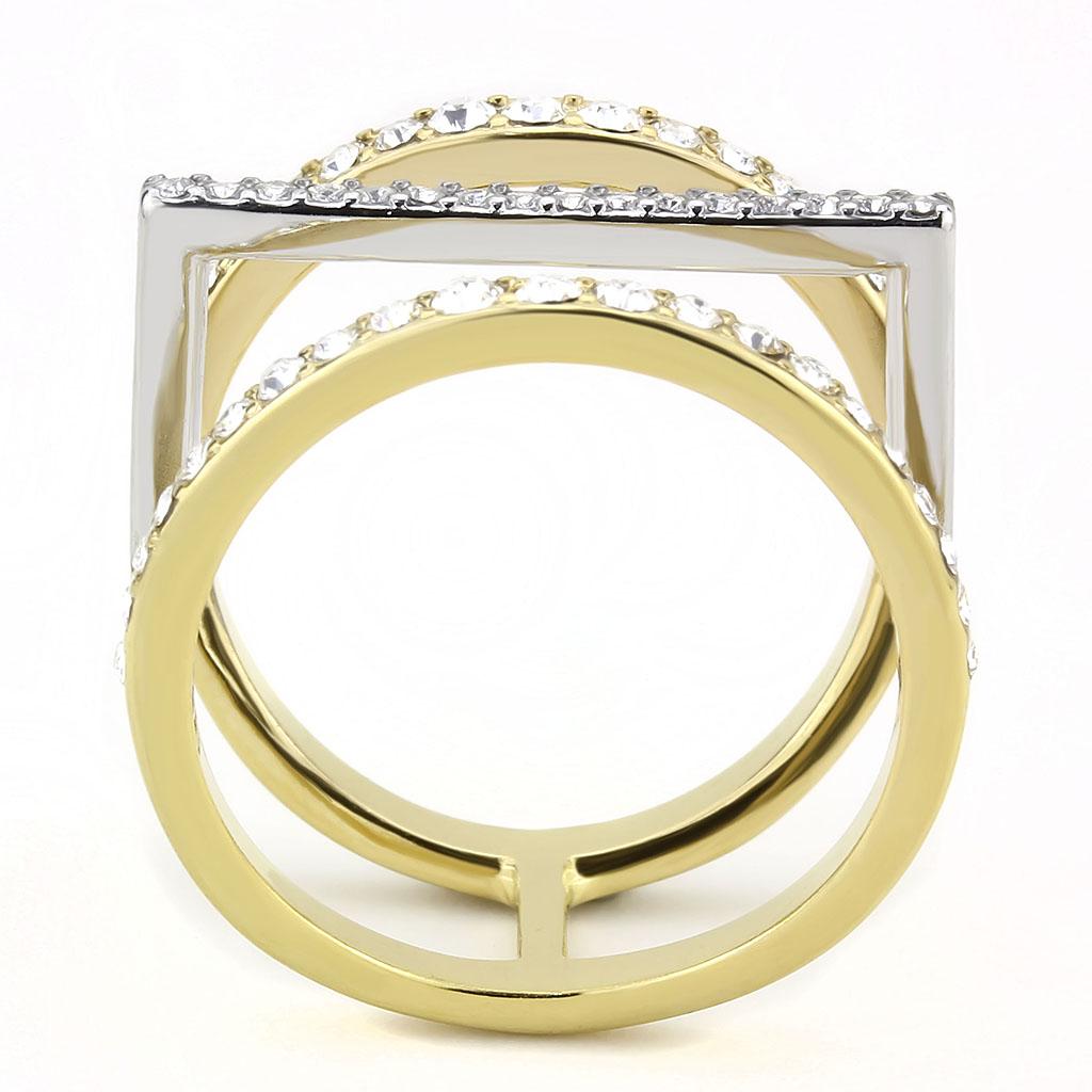MATK3593 - Two-Tone IP Gold (Ion Plating) Stainless Steel Ring with Top Grade Crystal  in Clear