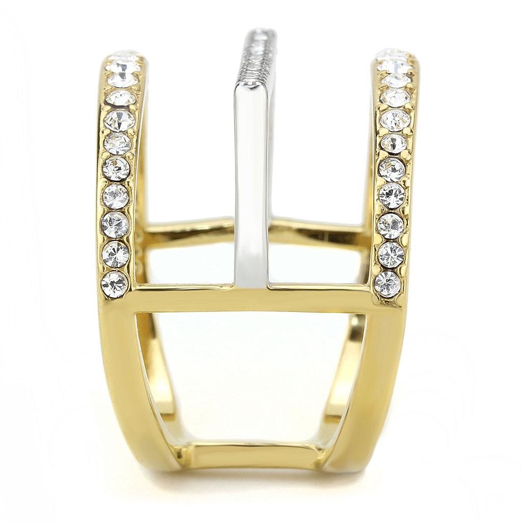 MATK3593 - Two-Tone IP Gold (Ion Plating) Stainless Steel Ring with Top Grade Crystal  in Clear