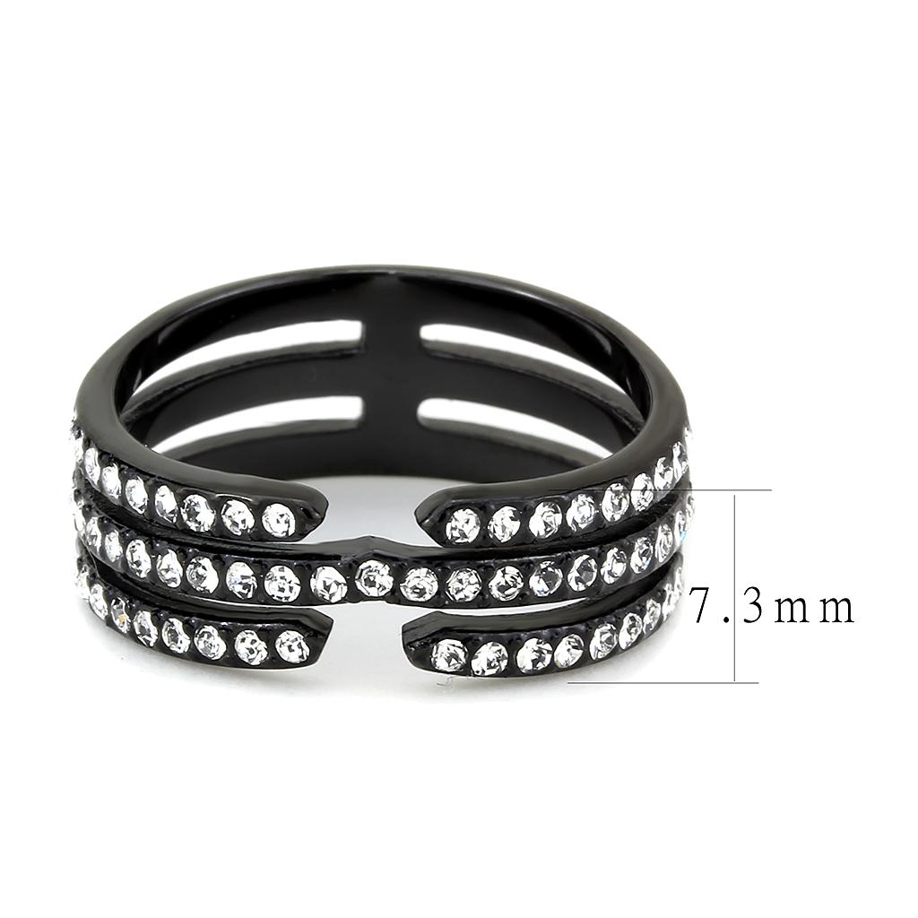 MATK3594 - IP Black(Ion Plating) Stainless Steel Ring with Top Grade Crystal  in Clear