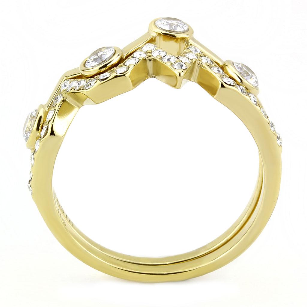 MATK3596 - IP Gold(Ion Plating) Stainless Steel Ring with AAA Grade CZ  in Clear