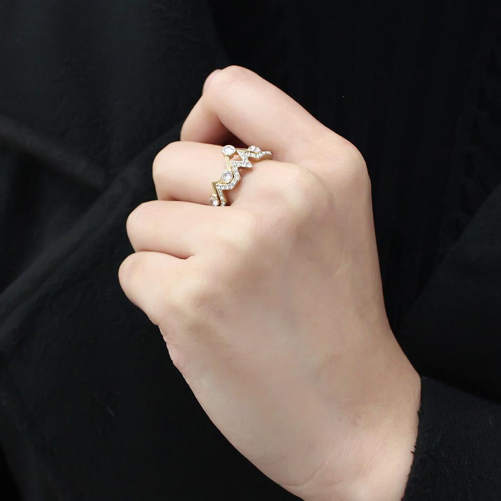 MATK3596 - IP Gold(Ion Plating) Stainless Steel Ring with AAA Grade CZ  in Clear