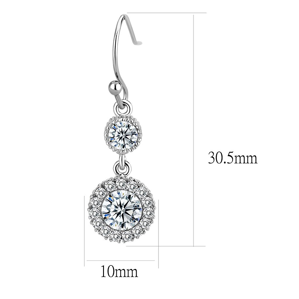 MATK3602 - High polished (no plating) Stainless Steel Earrings with AAA Grade CZ  in Clear