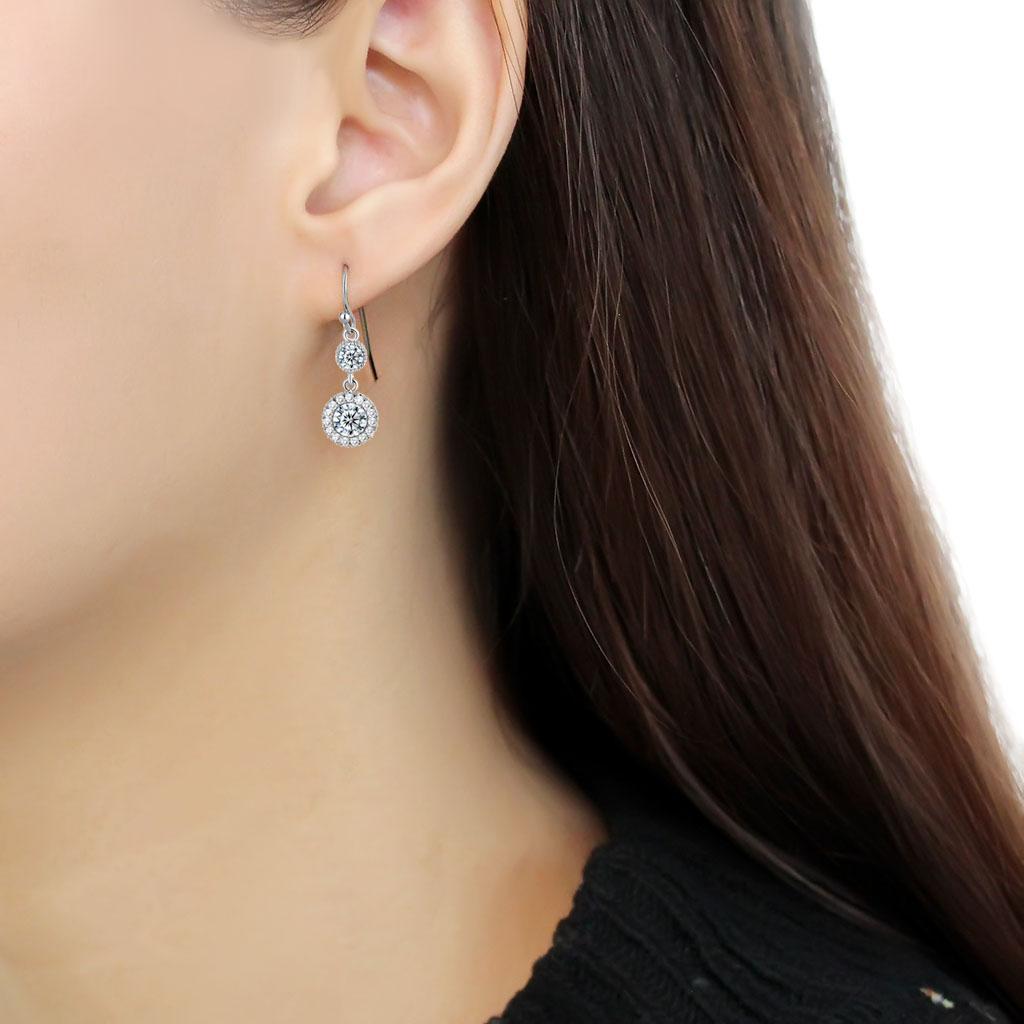 MATK3602 - High polished (no plating) Stainless Steel Earrings with AAA Grade CZ  in Clear