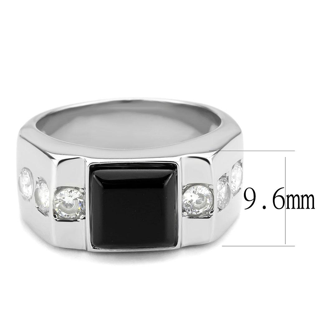 MATK3615 - High polished (no plating) Stainless Steel Ring with Synthetic Onyx in Jet