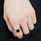 MATK3615 - High polished (no plating) Stainless Steel Ring with Synthetic Onyx in Jet