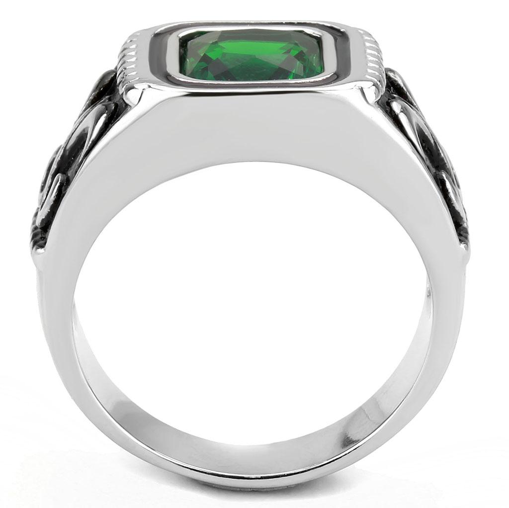 MATK3616 - High polished (no plating) Stainless Steel Ring with Synthetic Synthetic Glass in Emerald