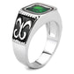 MATK3616 - High polished (no plating) Stainless Steel Ring with Synthetic Synthetic Glass in Emerald