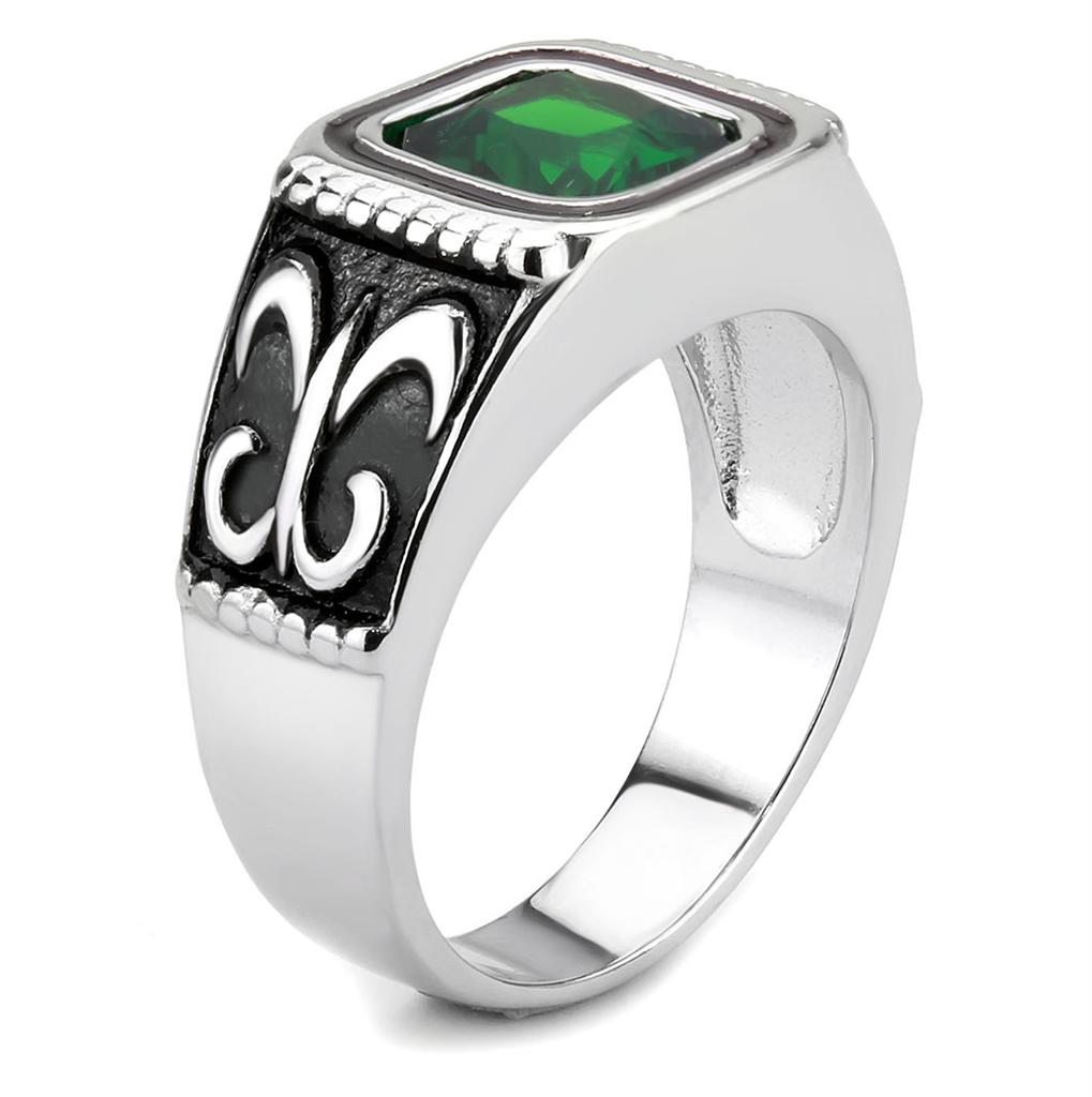 MATK3616 - High polished (no plating) Stainless Steel Ring with Synthetic Synthetic Glass in Emerald