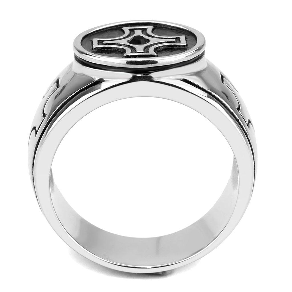 MATK3617 - High polished (no plating) Stainless Steel Ring with Top Grade Crystal  in Jet