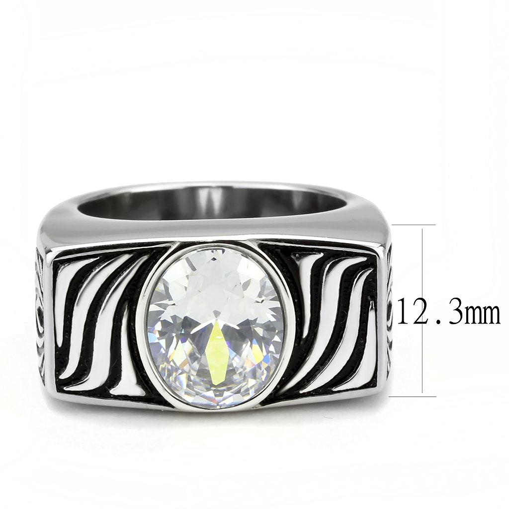MATK3620 - High polished (no plating) Stainless Steel Ring with AAA Grade CZ  in Clear