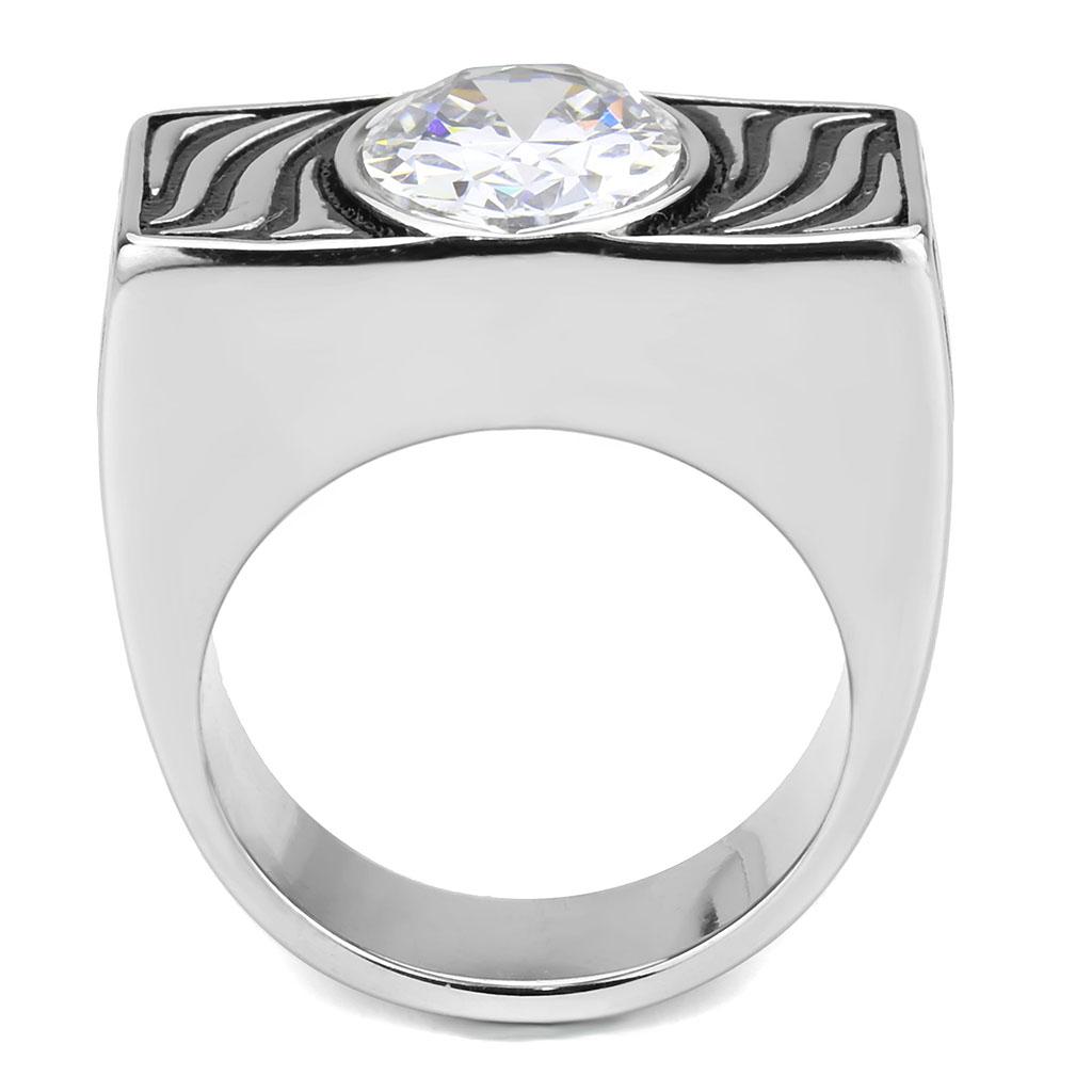 MATK3620 - High polished (no plating) Stainless Steel Ring with AAA Grade CZ  in Clear