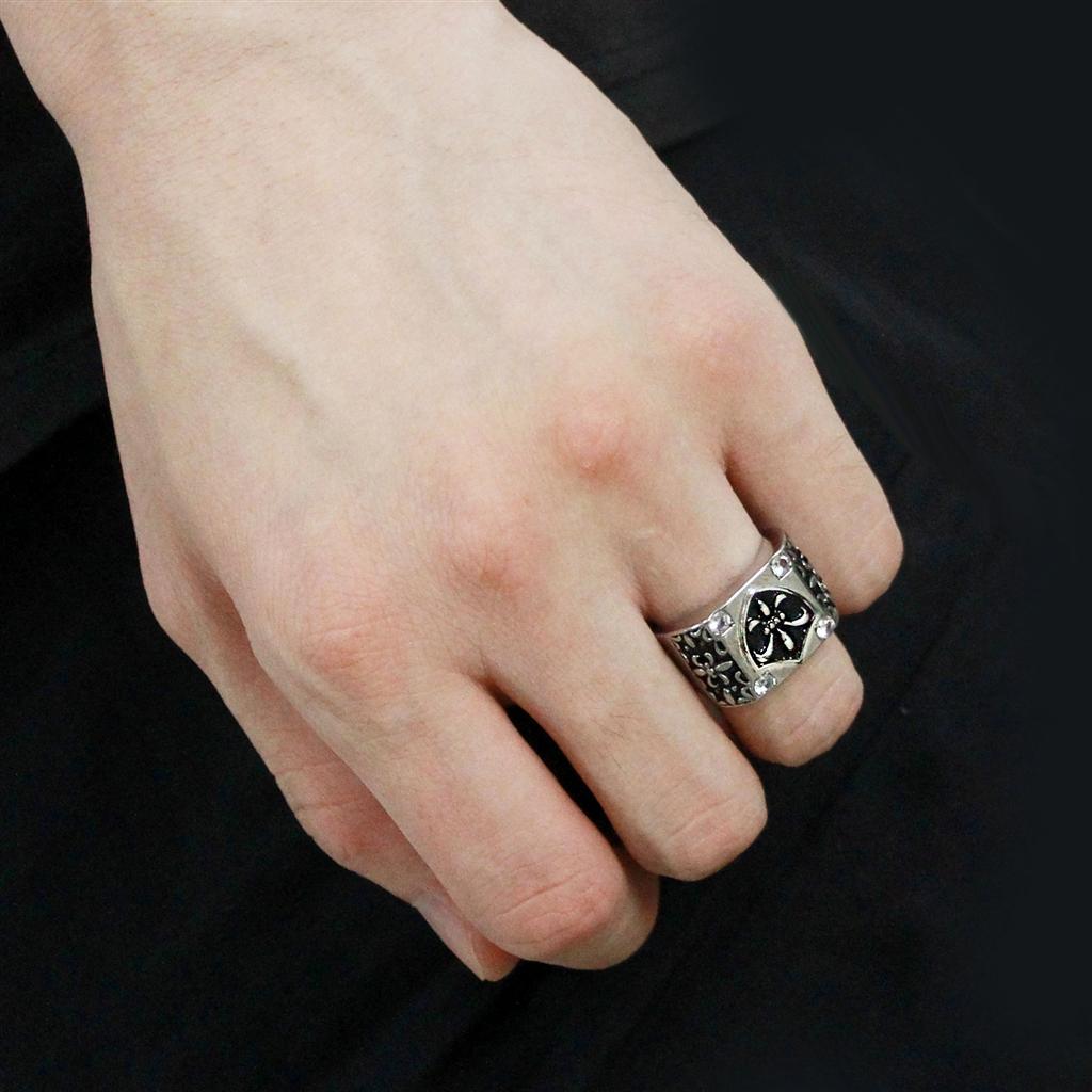 MATK3621 - High polished (no plating) Stainless Steel Ring with AAA Grade CZ  in Clear