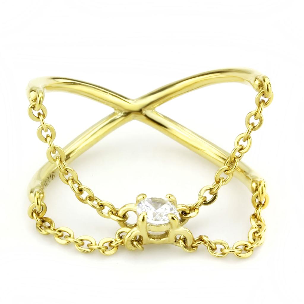 MATK3627 - IP Gold(Ion Plating) Stainless Steel Ring with AAA Grade CZ  in Clear
