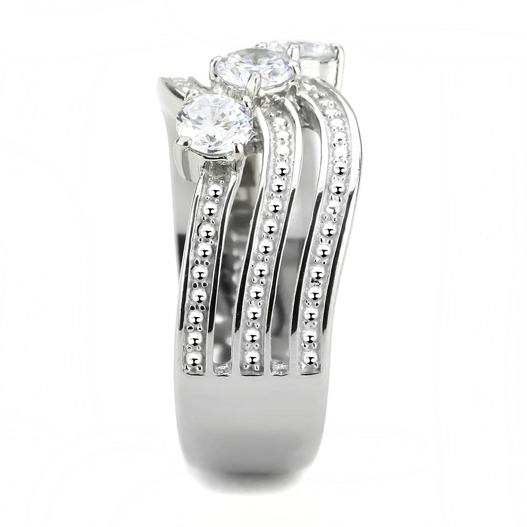 MATK3633 - High polished (no plating) Stainless Steel Ring with AAA Grade CZ  in Clear