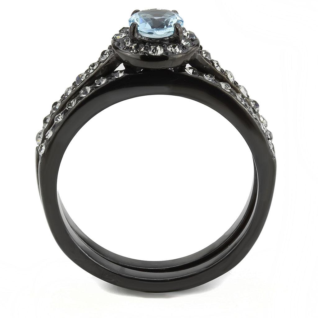 MATK3634 - IP Black(Ion Plating) Stainless Steel Ring with Synthetic Synthetic Glass in Sea Blue