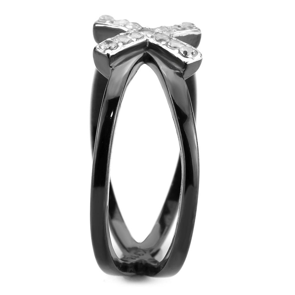 MATK3635 - Two-Tone IP Black (Ion Plating) Stainless Steel Ring with AAA Grade CZ  in Clear