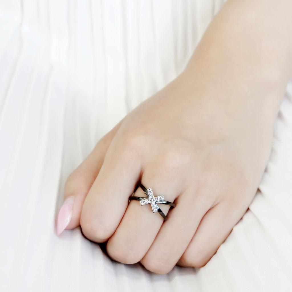 MATK3635 - Two-Tone IP Black (Ion Plating) Stainless Steel Ring with AAA Grade CZ  in Clear