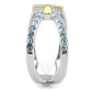MATK3636 - Two-Tone IP Gold (Ion Plating) Stainless Steel Ring with Top Grade Crystal  in Sea Blue