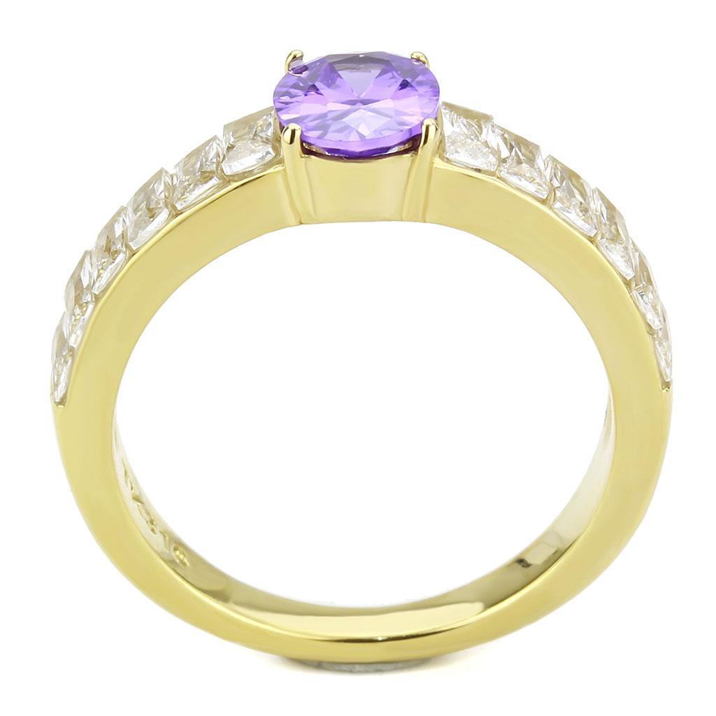 MATK3641 - IP Gold(Ion Plating) Stainless Steel Ring with AAA Grade CZ  in Tanzanite
