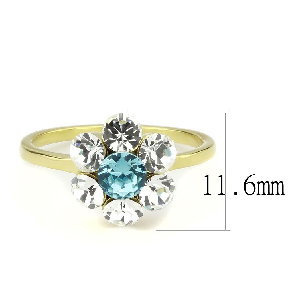 MATK3642 - IP Gold(Ion Plating) Stainless Steel Ring with Synthetic Synthetic Glass in Sea Blue