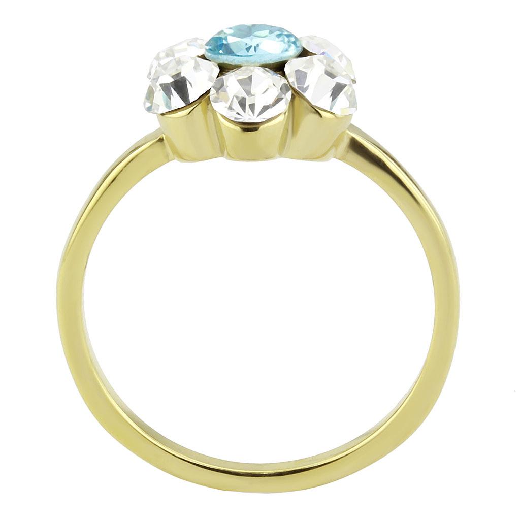 MATK3642 - IP Gold(Ion Plating) Stainless Steel Ring with Synthetic Synthetic Glass in Sea Blue