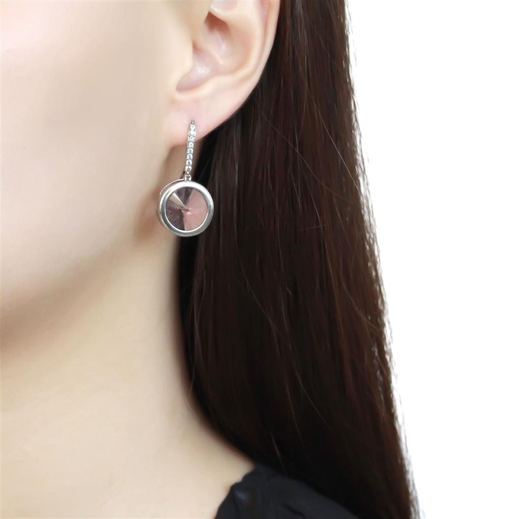 MATK3643 - High polished (no plating) Stainless Steel Earrings with Top Grade Crystal  in Light Rose