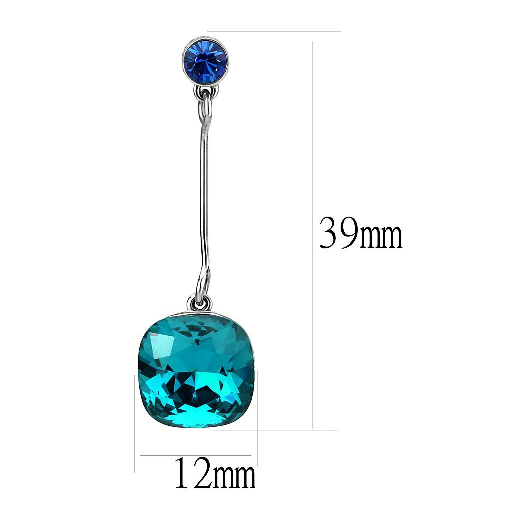 MATK3646 - High polished (no plating) Stainless Steel Earrings with Top Grade Crystal  in Blue Zircon
