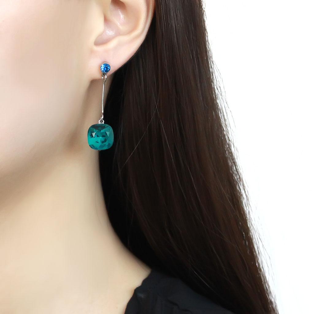 MATK3646 - High polished (no plating) Stainless Steel Earrings with Top Grade Crystal  in Blue Zircon