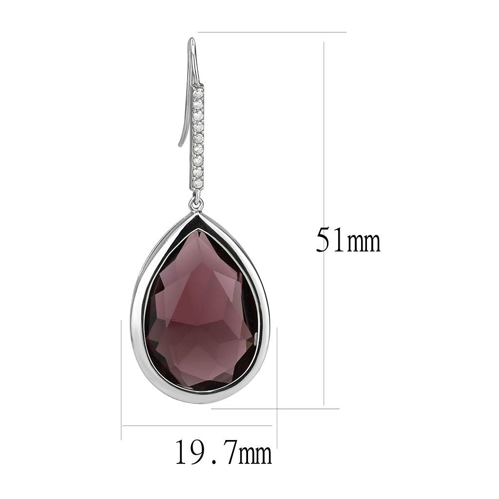MATK3647 - High polished (no plating) Stainless Steel Earrings with Top Grade Crystal  in Amethyst