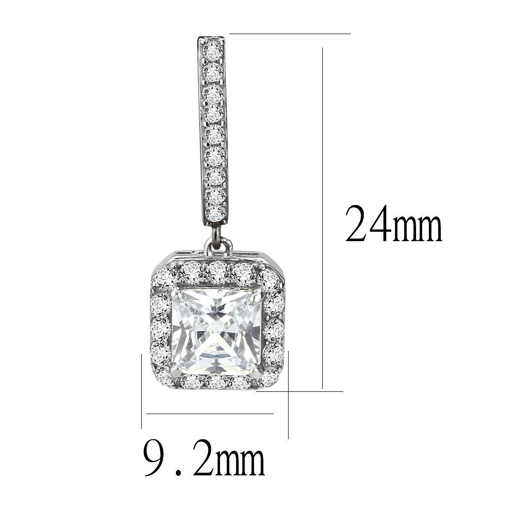 MATK3651 - High polished (no plating) Stainless Steel Earrings with AAA Grade CZ  in Clear