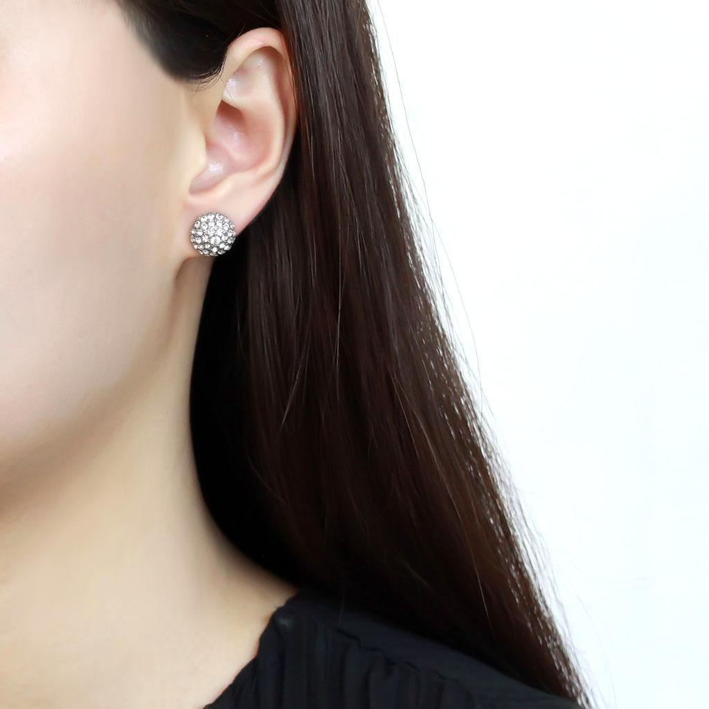 MATK3655 - High polished (no plating) Stainless Steel Earrings with Top Grade Crystal  in Clear