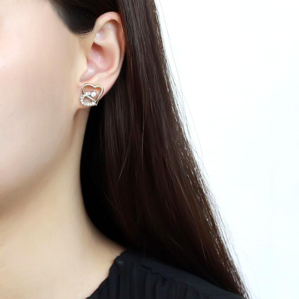 MATK3656 - High polished (no plating) Stainless Steel Earrings with AAA Grade CZ  in Clear