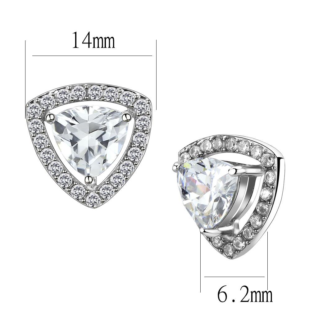MATK3680 - High polished (no plating) Stainless Steel Earrings with AAA Grade CZ  in Clear
